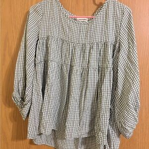 Max Studio Checkered Blouse in Green and White